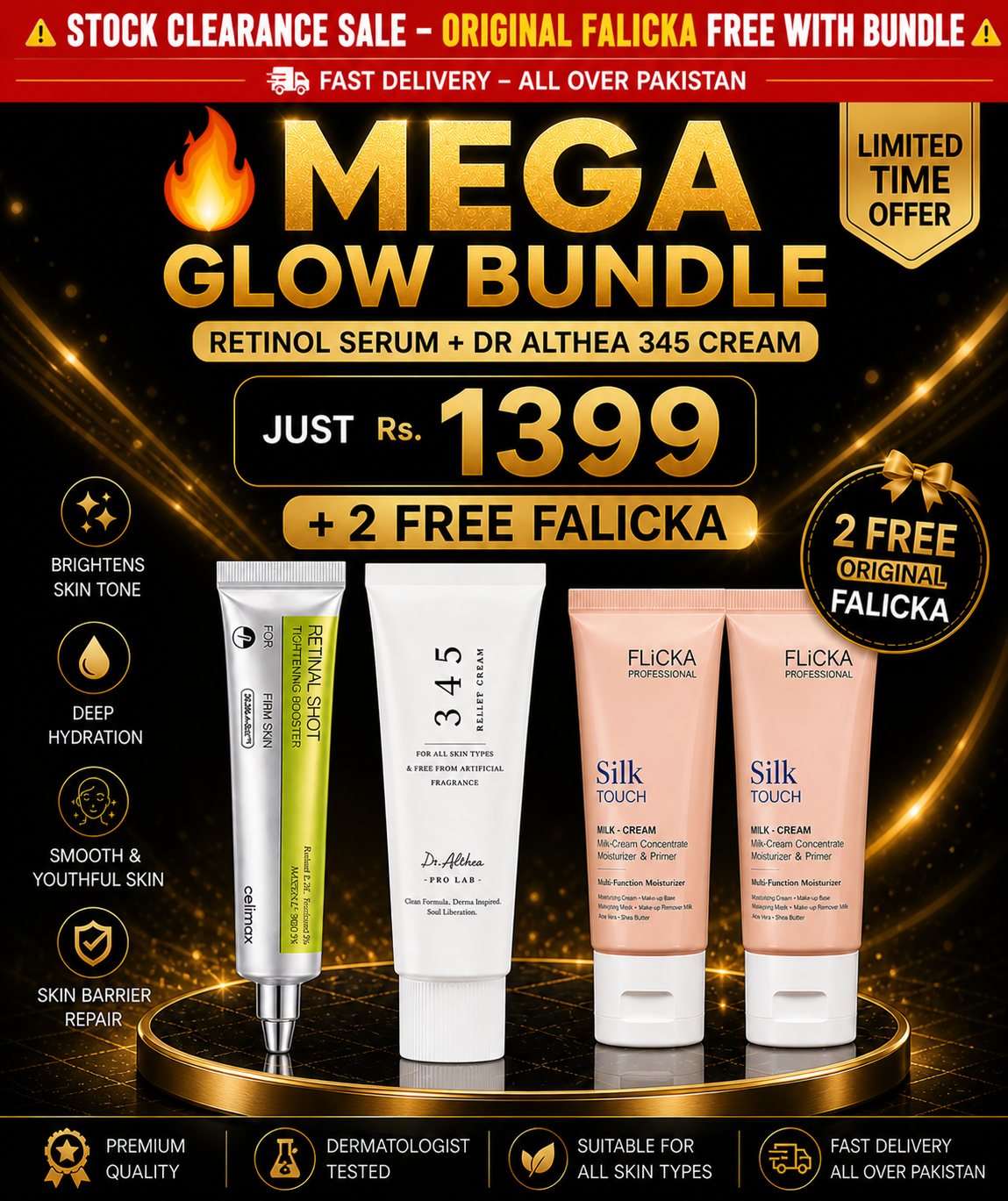 🔥 Mega Glow Bundle – Retinol Serum + Dr Althea 345 Cream + 2 FREE Falicka | Just Rs. 1399
