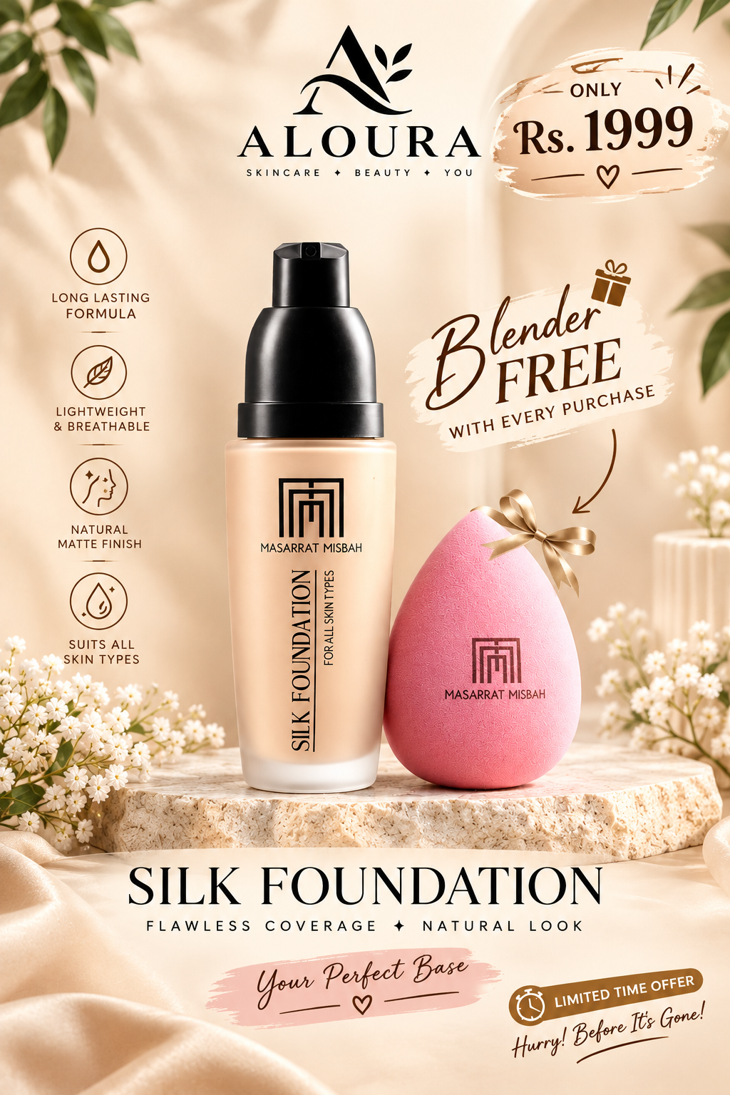 Musarrat Misbah Silk Foundation Long Lasting, Lightweight & Full Coverage Foundation Flawless Finish for All Skin Types