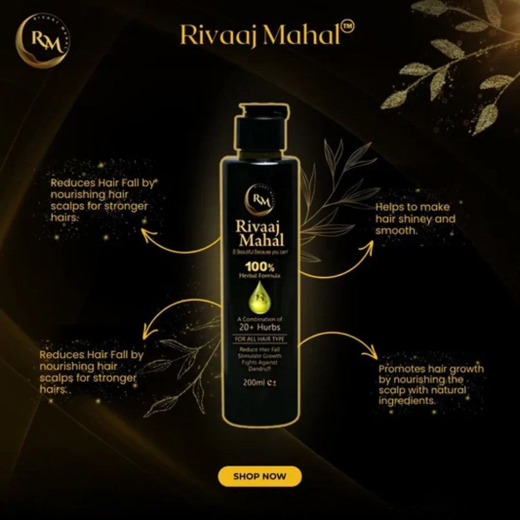 Rivaaj Mahal Herbal Hair Oil | 100% Natural Formula with 20+ Herbs | Reduces Hair Fall, Promotes Growth & Fights Dandruff